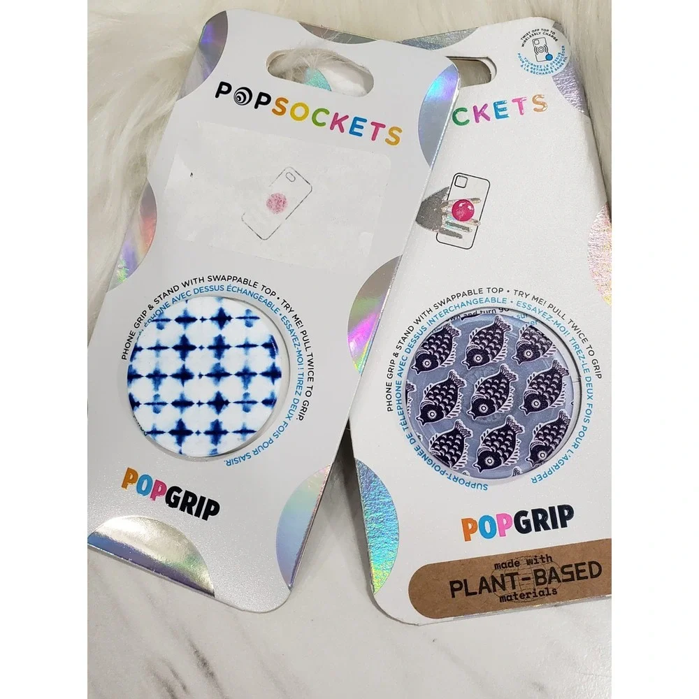 LOT 2 PopSockets Cell Phone Grip blue fish‎ tie dye nautical beach fishing teen